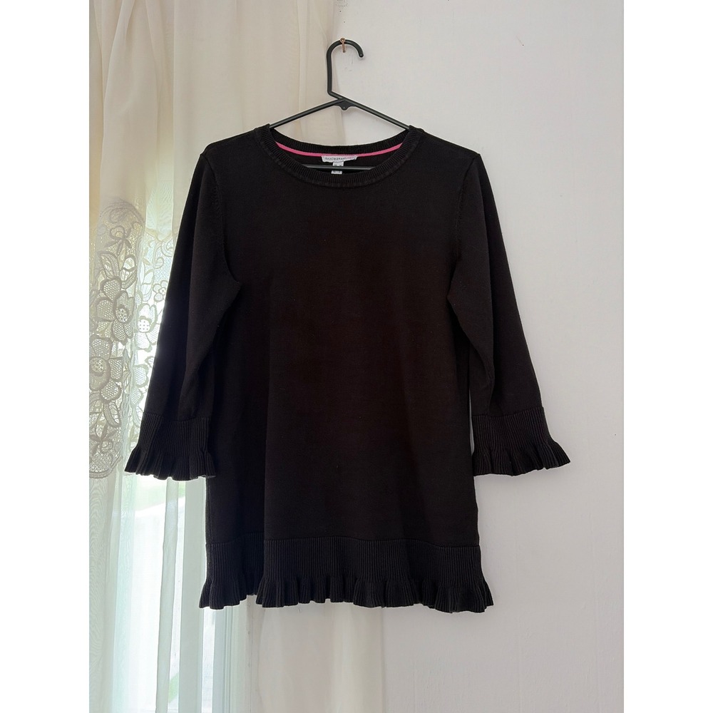 Isaac Mizrahi Live Sweater Women Medium Black Ruffle Hem 3/4 Sleeve Whimsigoth